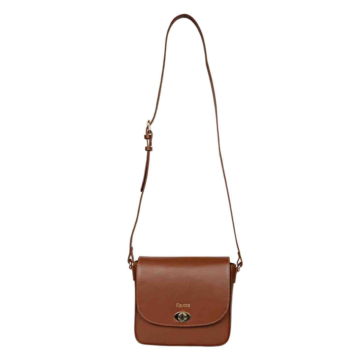 Favore Tan Womens Leather Structured Sling Bag