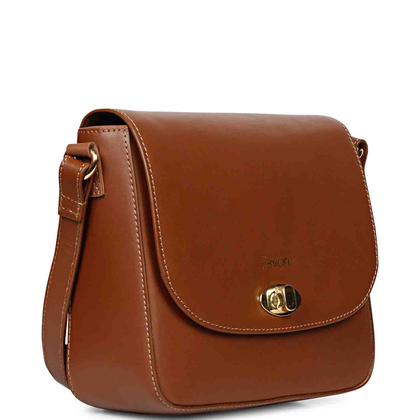 Favore Tan Womens Leather Structured Sling Bag