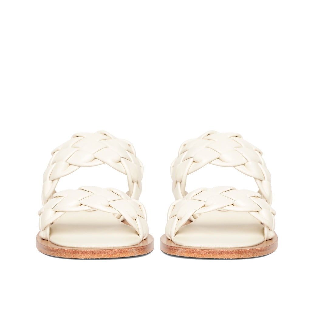 Saint Bruna White Woven Leather Sliders