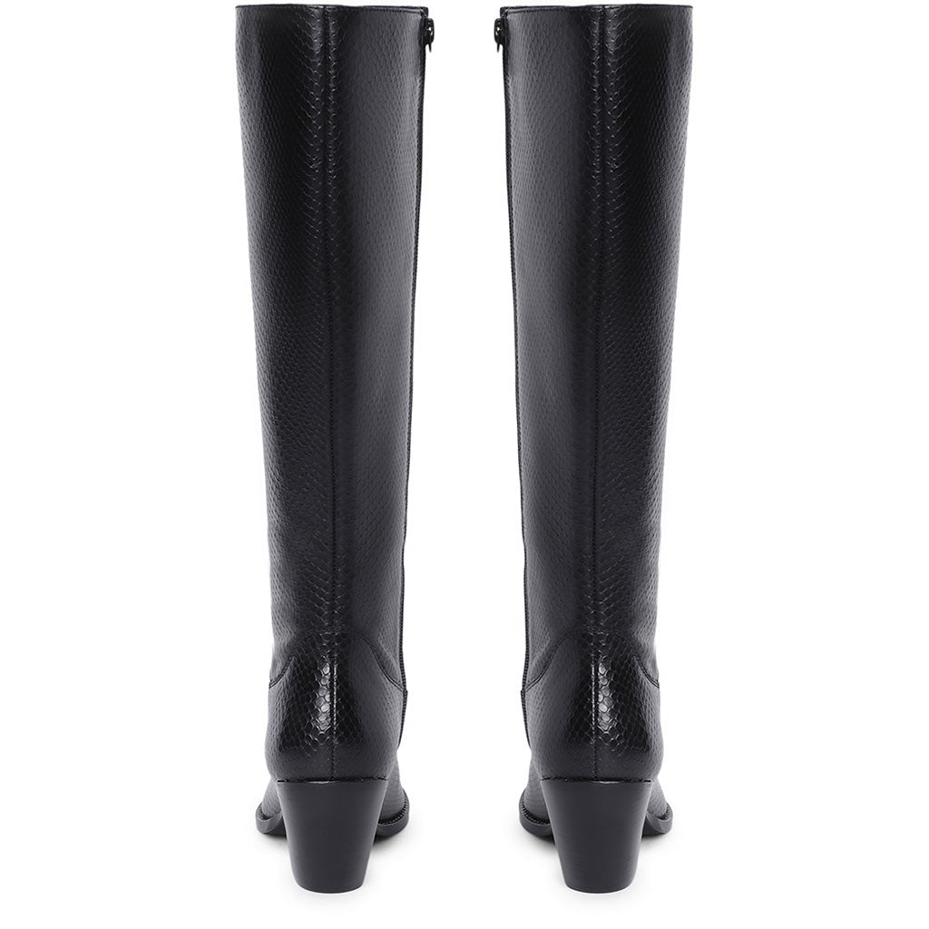 Saint Clochette Snake Embossed Black Leather Knee High Boots - SaintG India