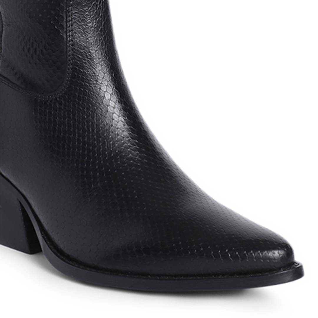 Saint Clochette Snake Embossed Black Leather Knee High Boots - SaintG India