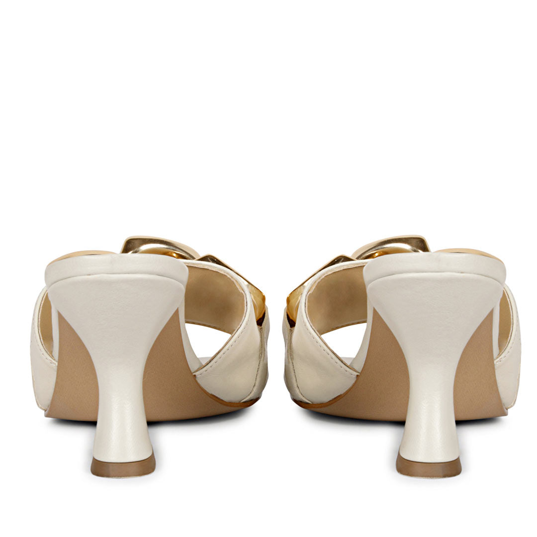Saint Melissa Off White Leather Mid Slip On Heels
