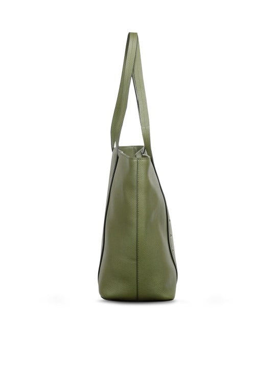 Favore Green Leather Structured Shoulder Bag