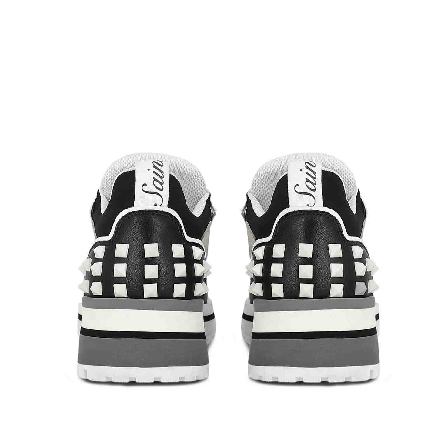 Whitesta Ginevra White Black Grey Leather Sneakers