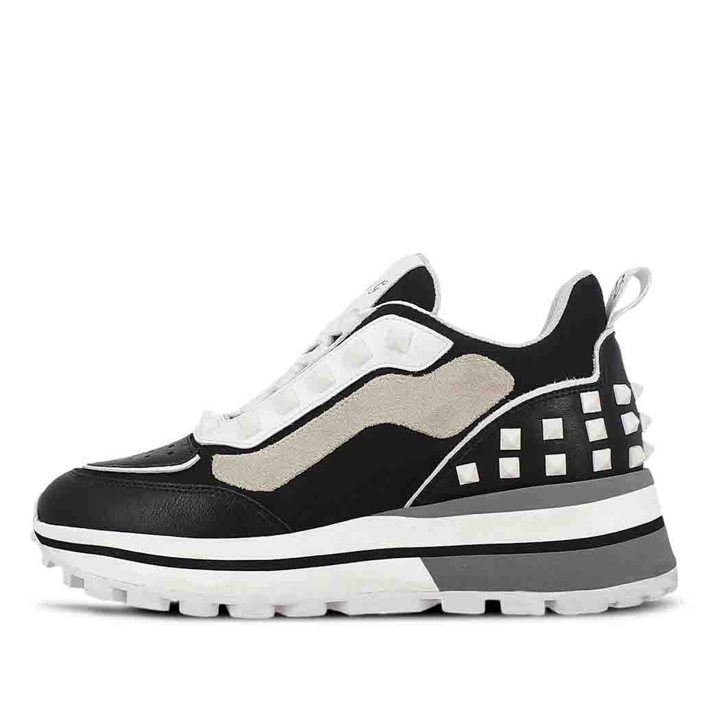 Whitesta Ginevra White Black Grey Leather Sneakers