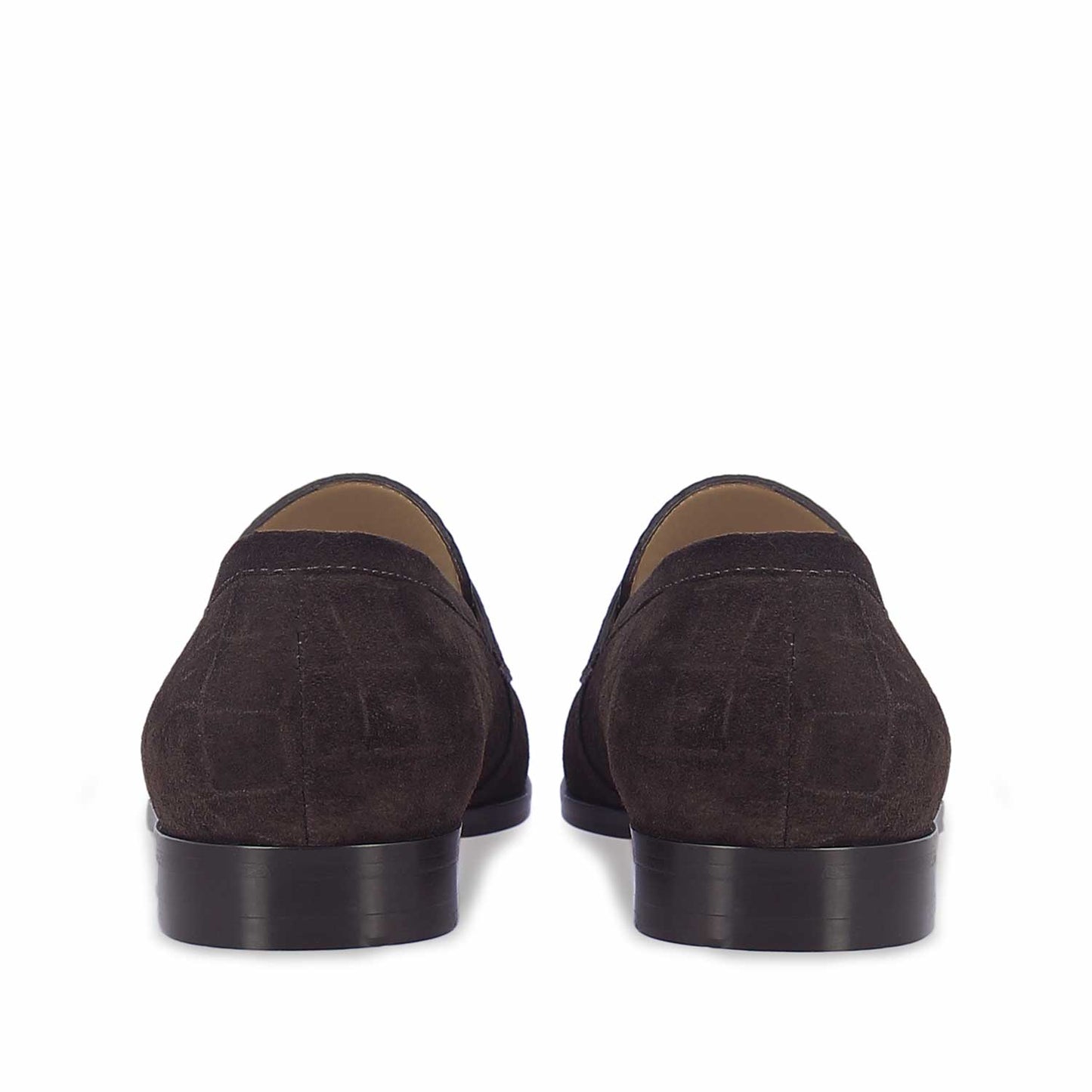 Saint Alessandro Brown Suede Croco Print Leather Loafers