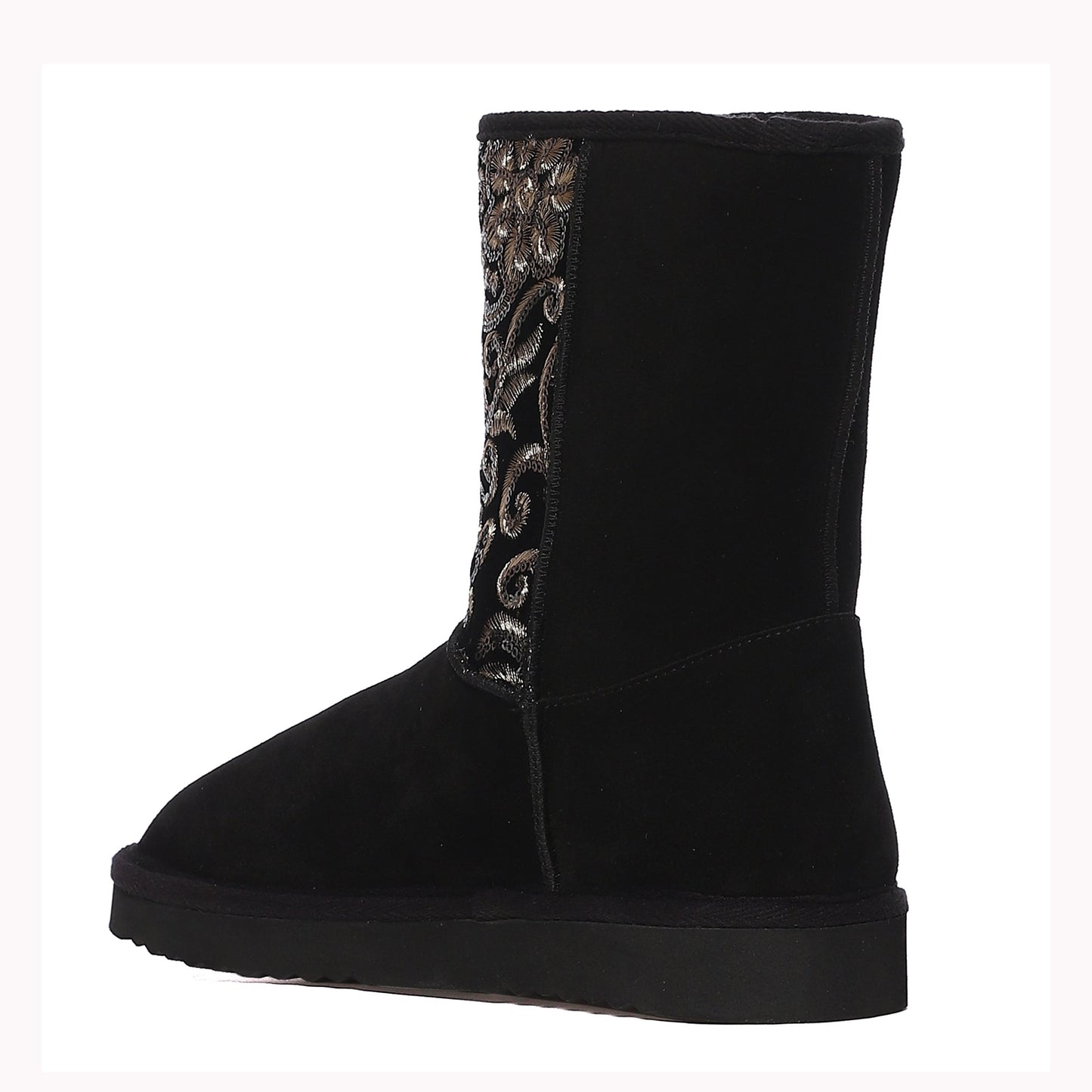 "Saint Corah Sequins Black Snug Boots: Stylish and comfortable women's footwear with sequin embellishments for a touch of glam."