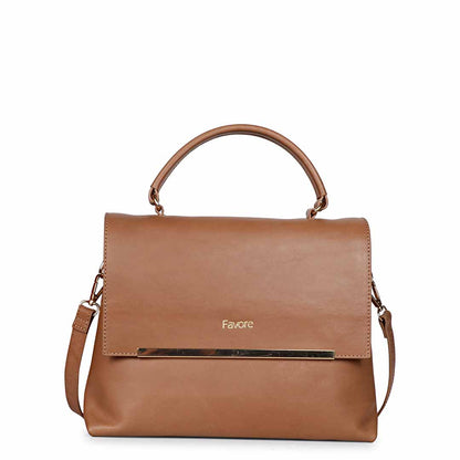 Favore Women Tan Leather Satchel Bags