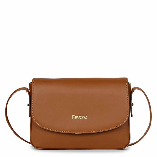 Favore Women Tan Leather Sling Bags