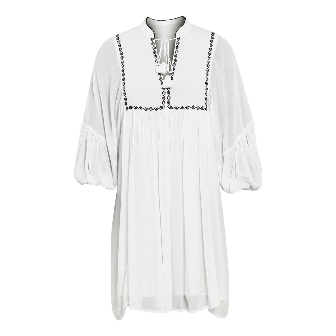 Saint Womens Embroidered White Viscose Crepe Short Dress