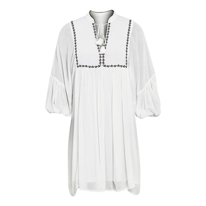 Saint Womens Embroidered White Viscose Crepe Short Dress