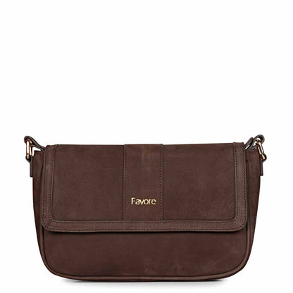Favore Women Brown Leather Sling Bags
