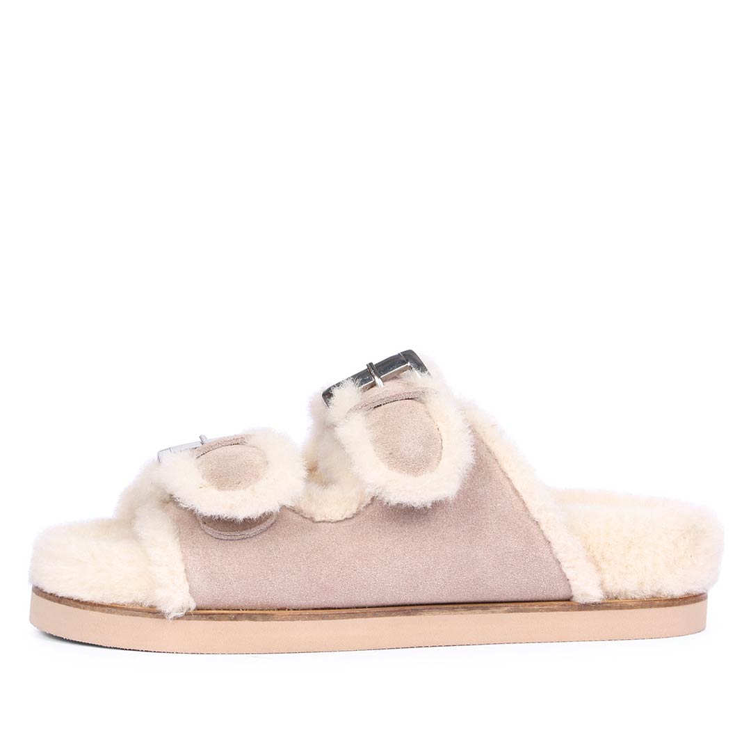 Saint Cosima Fur Taupe Suede Leather Snug Flats