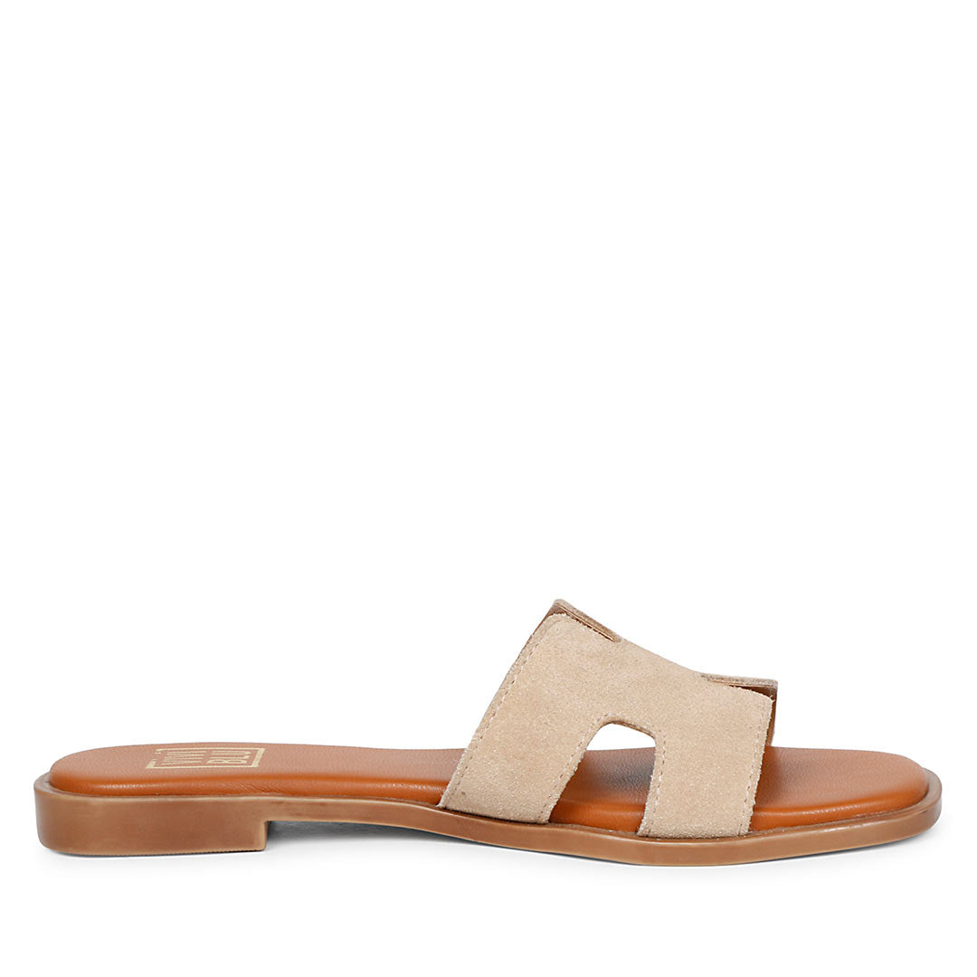 ViviBlu Beige Leather Flat Sandals