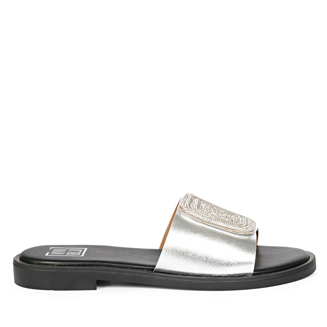 ViviBlu Silver Leather Flat Sandals