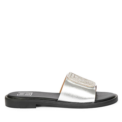 ViviBlu Silver Leather Flat Sandals