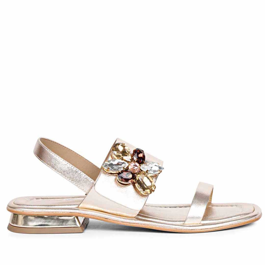 Saint Carona Multi Stone Butterfly Trim Gold Leather Sandals