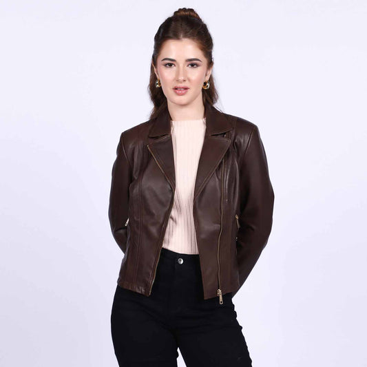 Saint Ginevra Brown Leather Women Biker Jackets