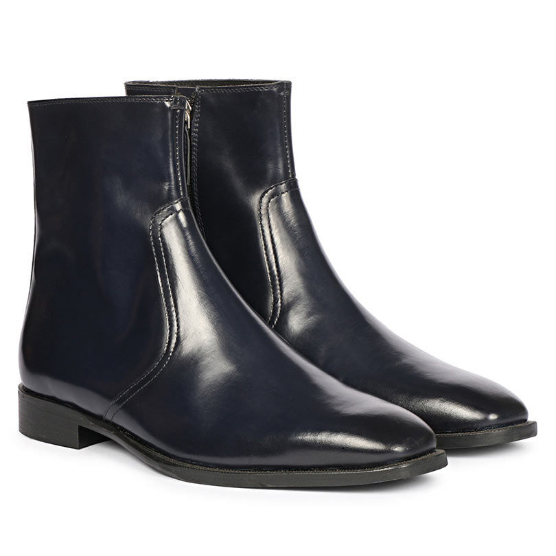 Saint Salvatore Blue Abrasivato Leather High Ankle Boots