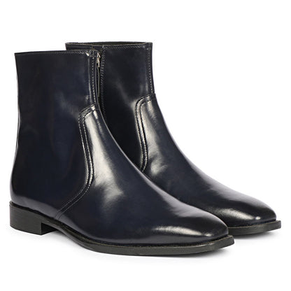 Saint Salvatore Blue Abrasivato Leather High Ankle Boots