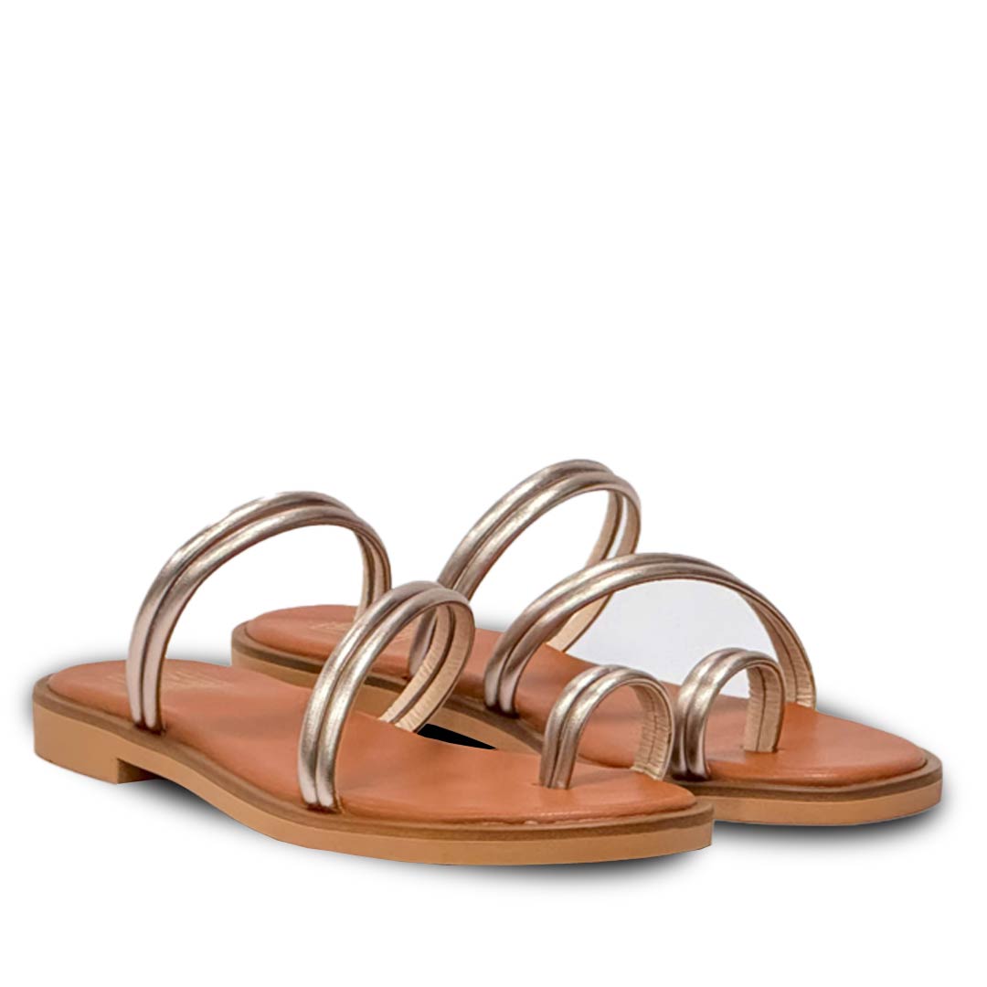 ViviBlu Gold Leather Flat Sandals