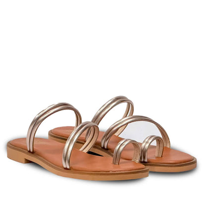 ViviBlu Gold Leather Flat Sandals
