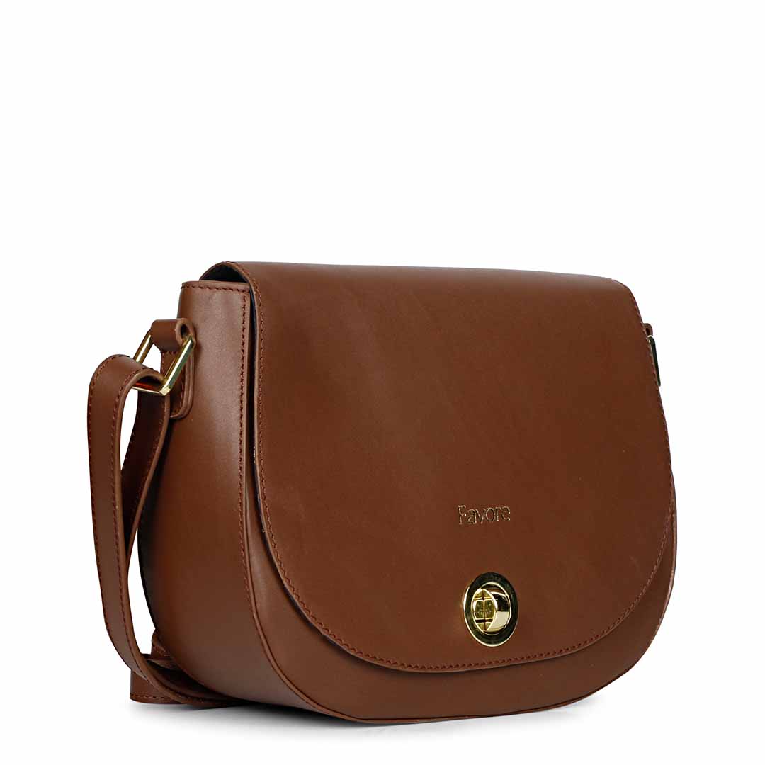 Favore Women Dark Brown Leather Saddle Bags