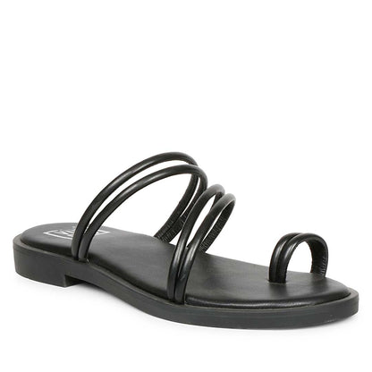ViviBlu Black Leather Flat Sandals