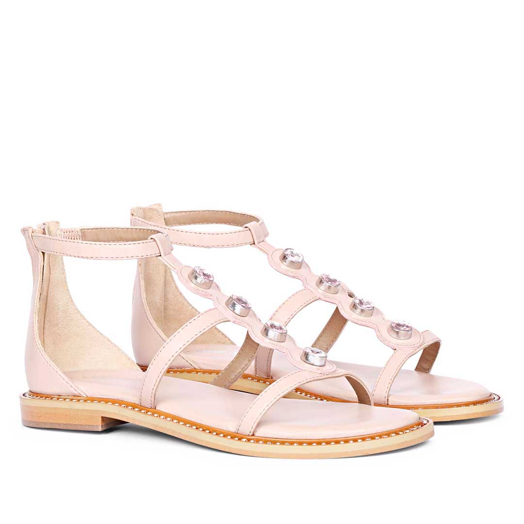 Arlia Rivoli Stone Studded Light Pink Leather Sandals