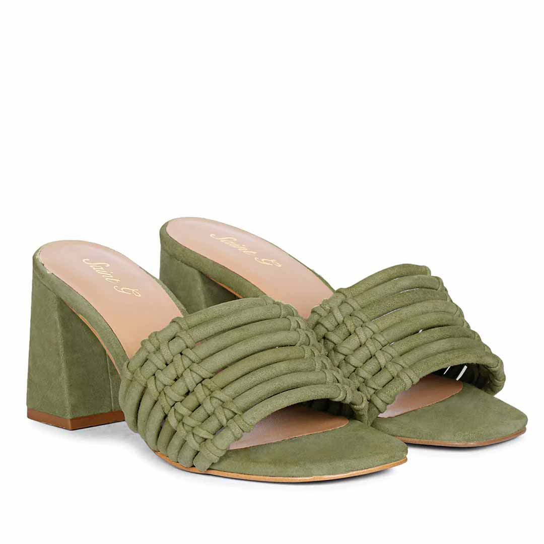 Bethany Strappy Safari Suede Leather Block Heels