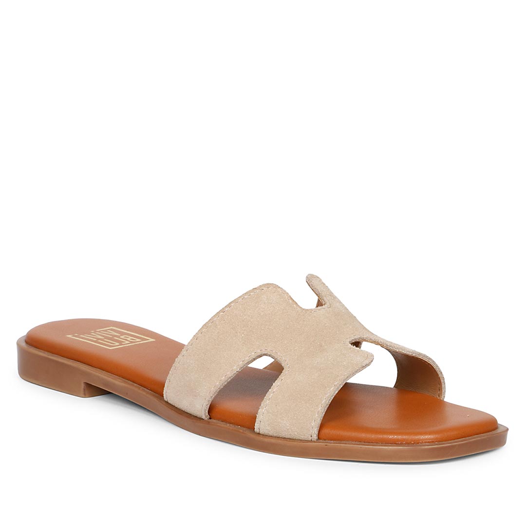 ViviBlu Beige Leather Flat Sandals