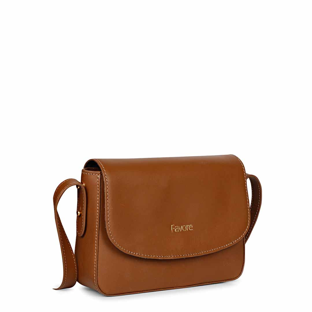 Favore Women Tan Leather Sling Bags