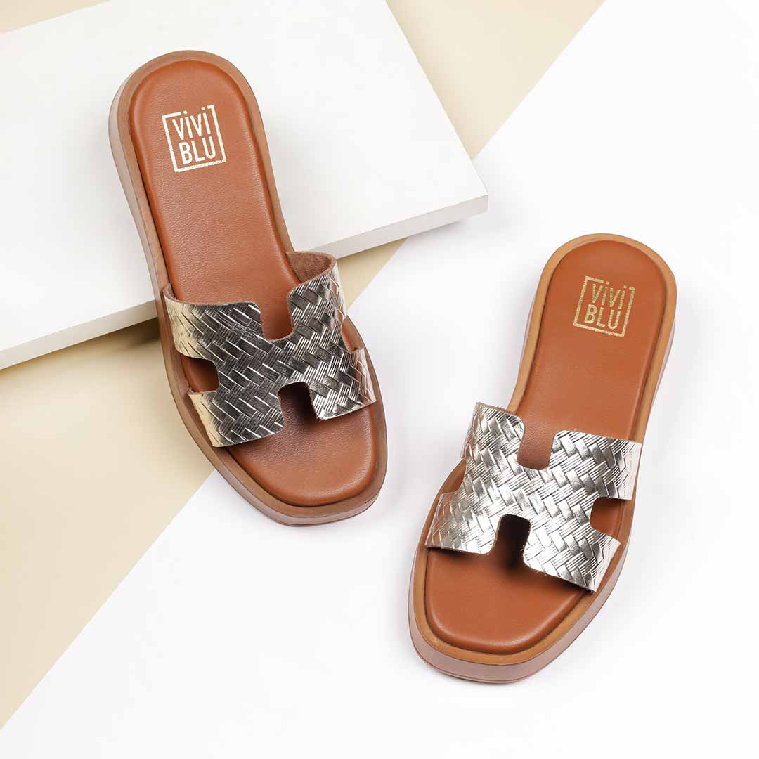 ViviBlu Gold Leather Platform Sandals