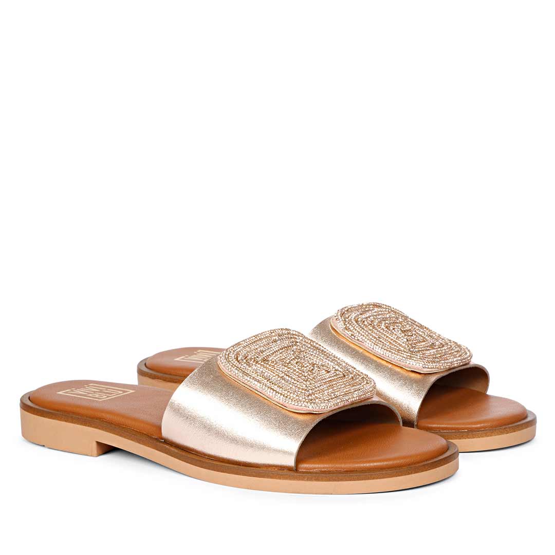 ViviBlu Champagne Leather Flat Sandals