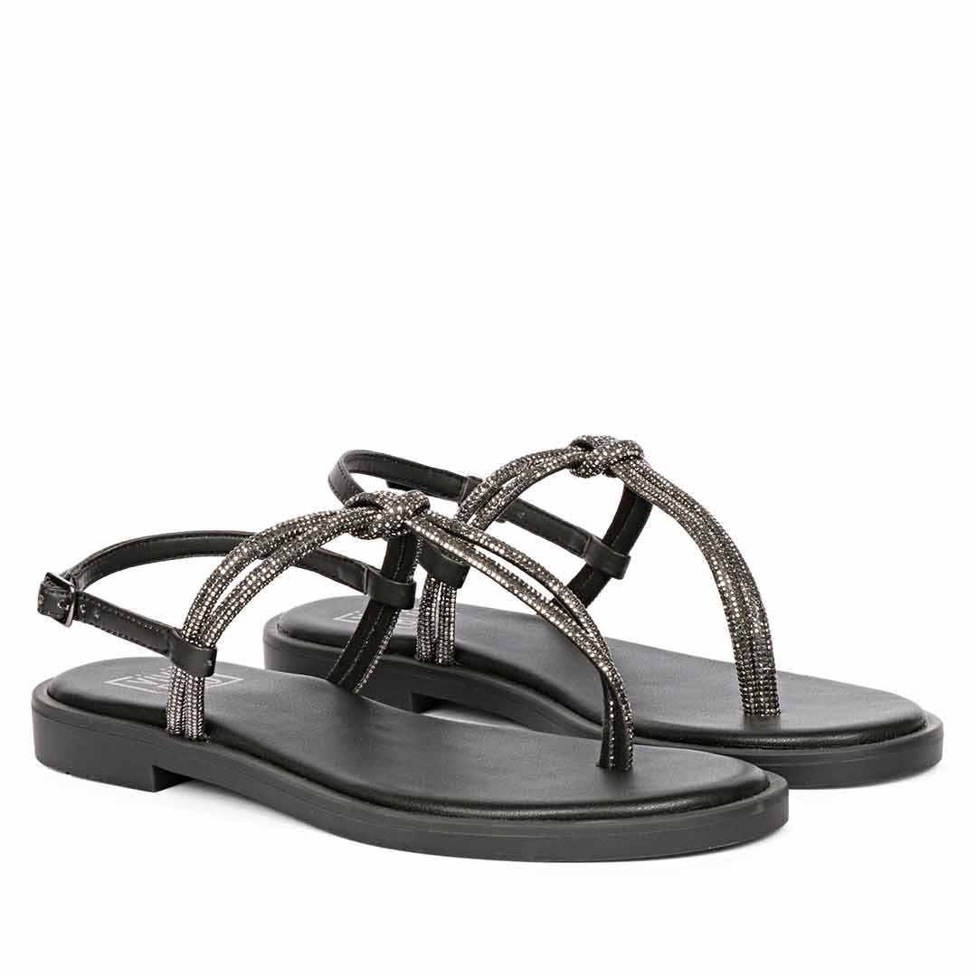 ViviBlu Gunmetal Leather Flat Sandals