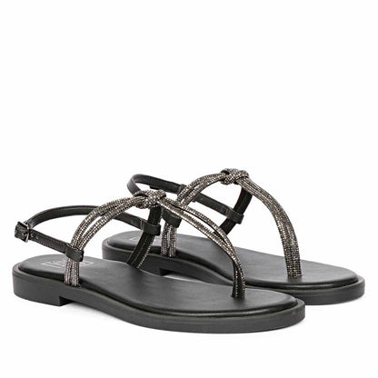 ViviBlu Gunmetal Leather Flat Sandals