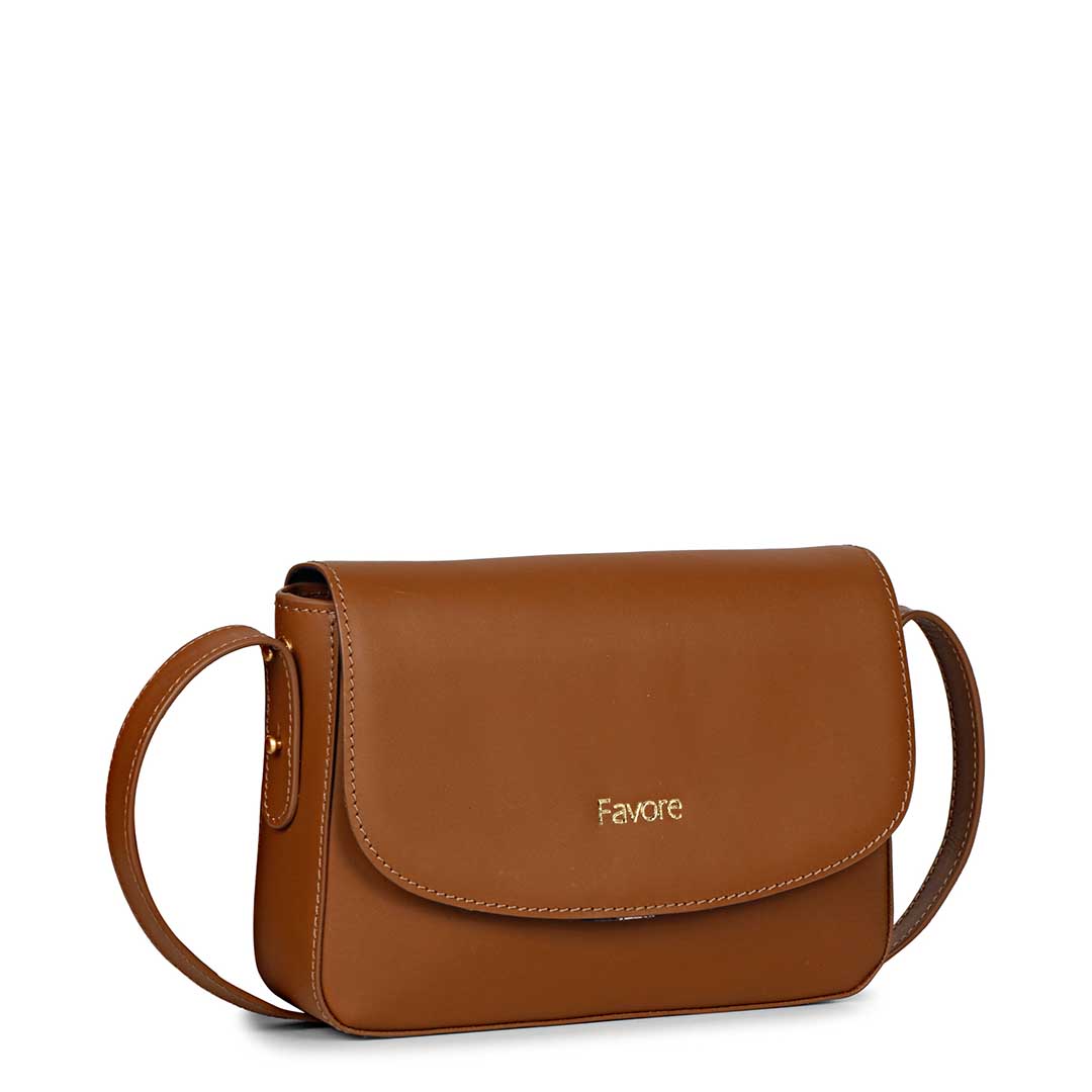 Favore Women Tan Leather Sling Bags