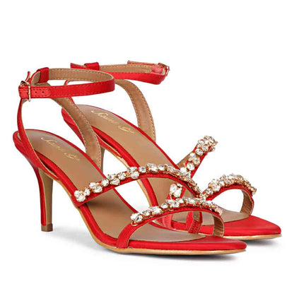 Saint Isla Stone Embellished Straps Red Stilettos