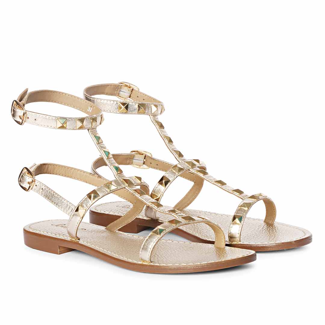Saint Miriam Platin Leather Studded Sandals