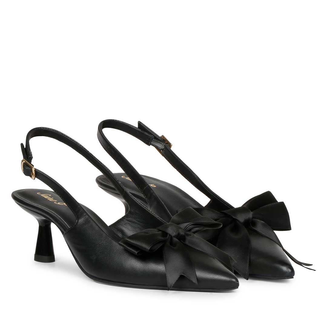 Saint Toria Black Bow Embellished Leather Pumps