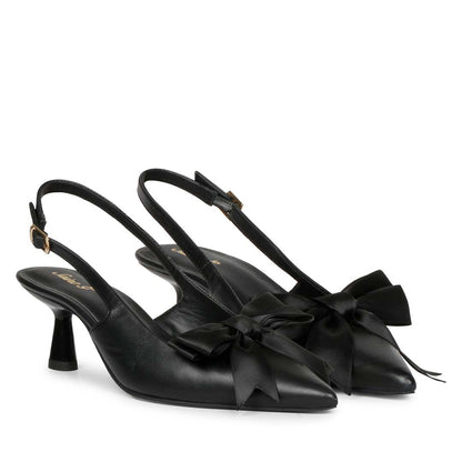 Saint Toria Black Bow Embellished Leather Pumps