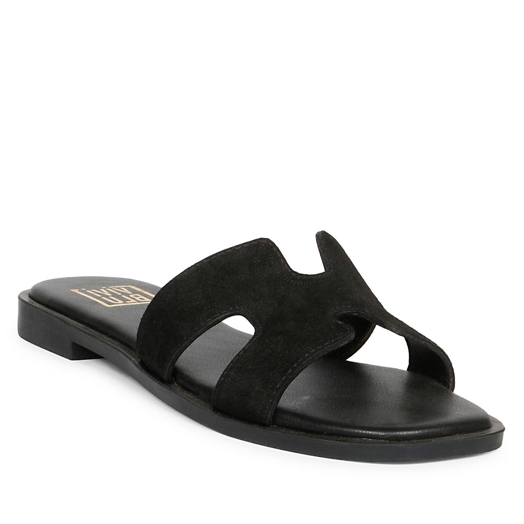 ViviBlu Black Leather Flat Sandals