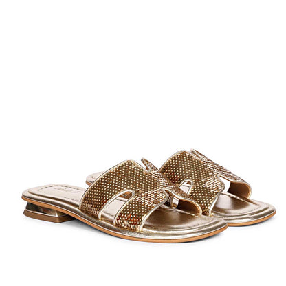 Saint Bria Sequin Metallic Gold Leather Flats