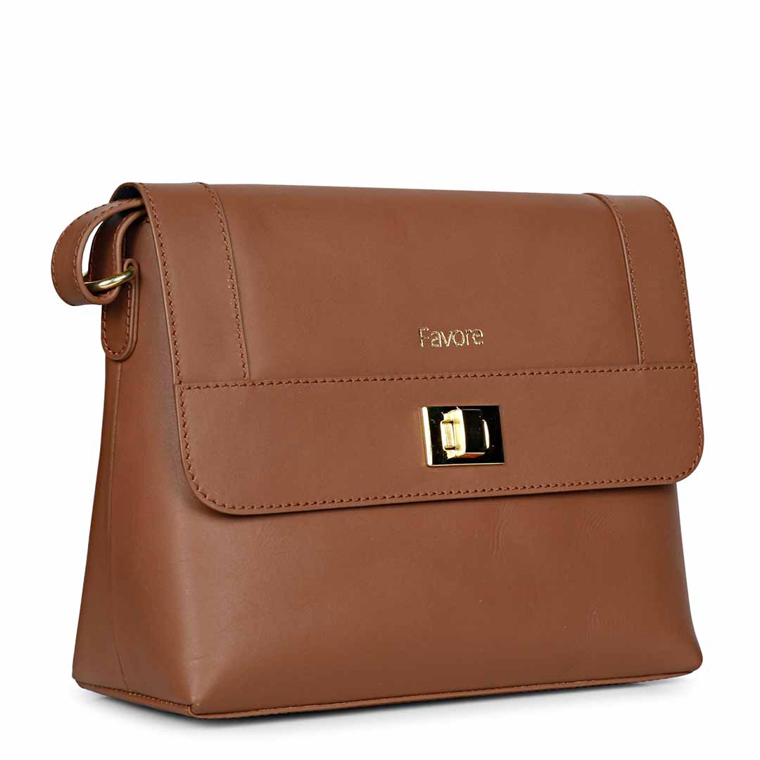 Favore Women Tan Leather Sling Bags