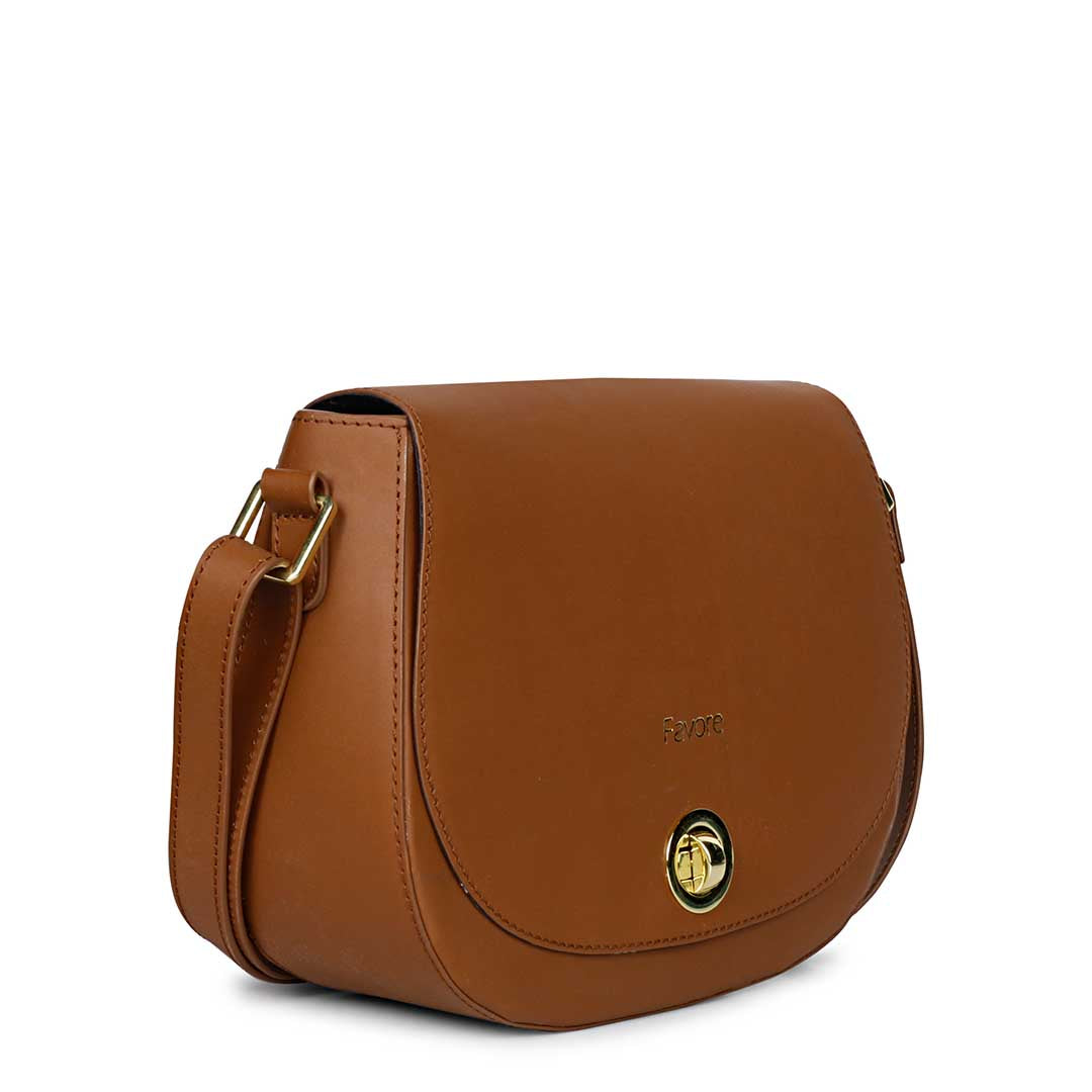 Favore Women Tan Leather Saddle Bags