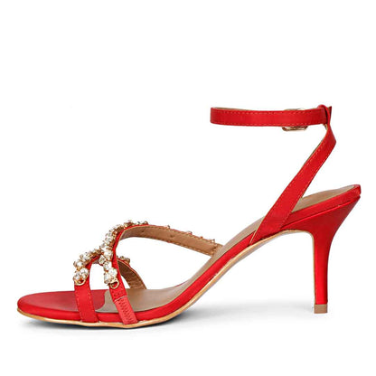 Saint Isla Stone Embellished Straps Red Stilettos