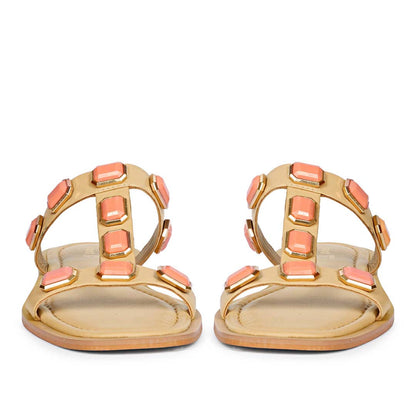 Saint Celeste Pink Stones Embellished Natural Leather Flats