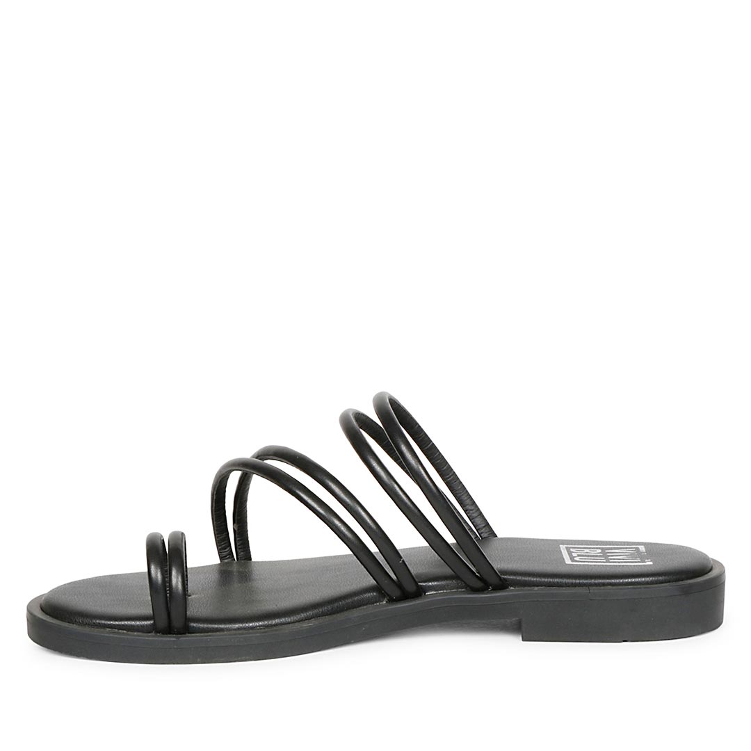 ViviBlu Black Leather Flat Sandals