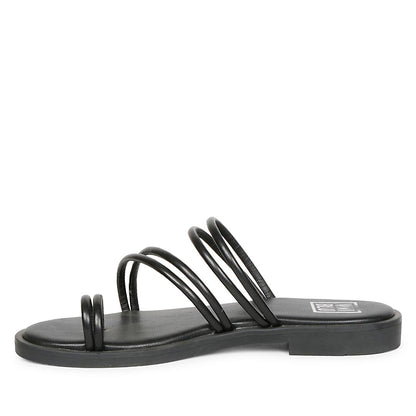 ViviBlu Black Leather Flat Sandals