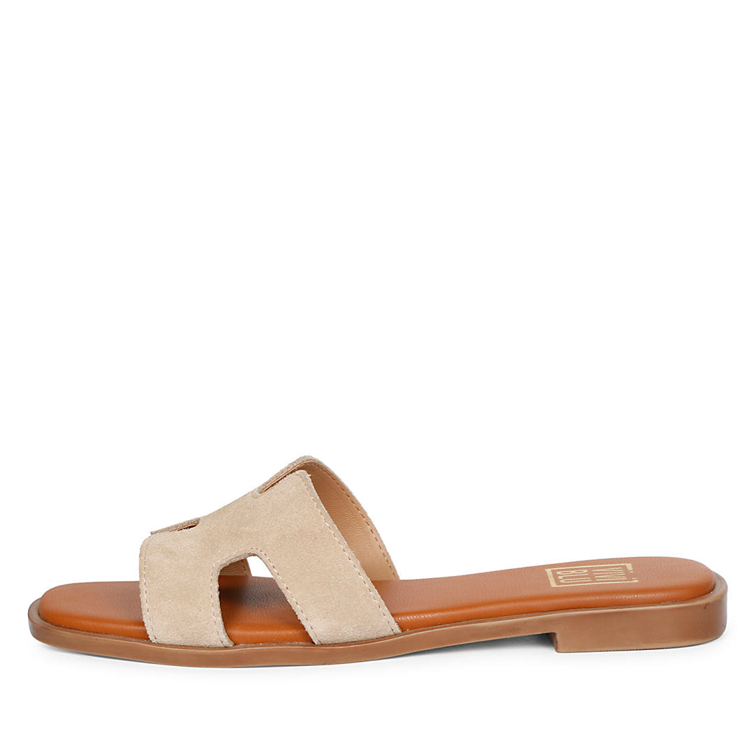 ViviBlu Beige Leather Flat Sandals